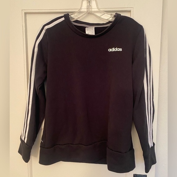 Adidas Unisex Black Crew Neck Logo Sweatshirt with Stripes Down Arms Siz… - Picture 1 of 9